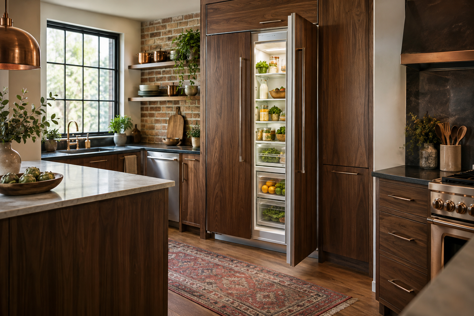 Illustrative Thermador refrigerator in a residential kitchen — AI image for Wolf Repair Rye Brook