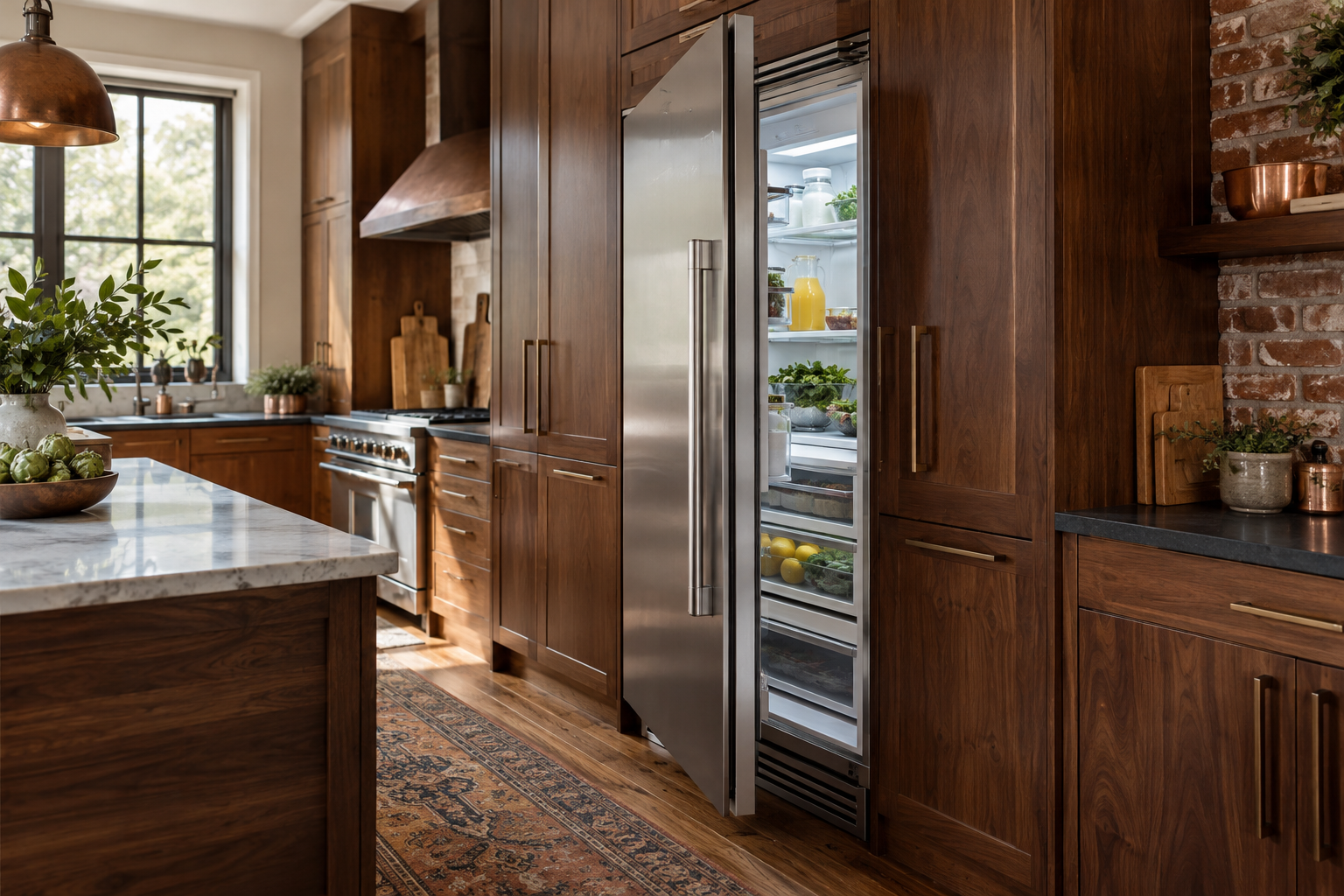 Illustrative Viking refrigerator in a residential kitchen — AI image for Wolf Repair Rye Brook