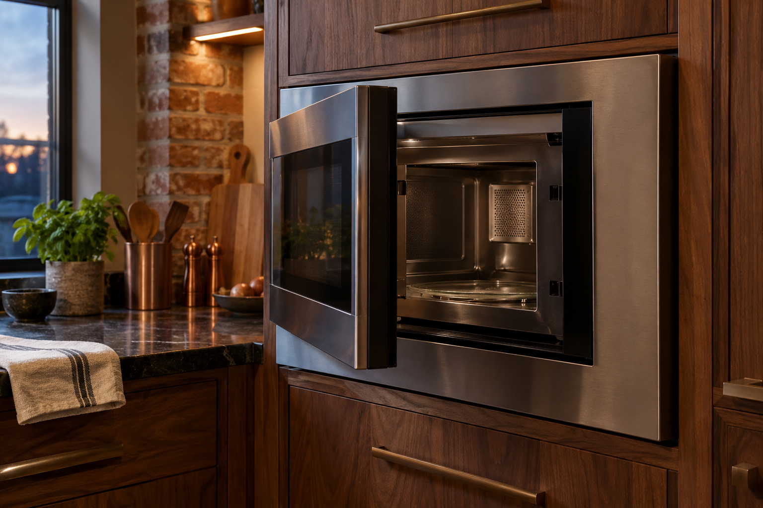 Illustrative Wolf microwave in a residential kitchen — AI image for Wolf Repair Rye Brook