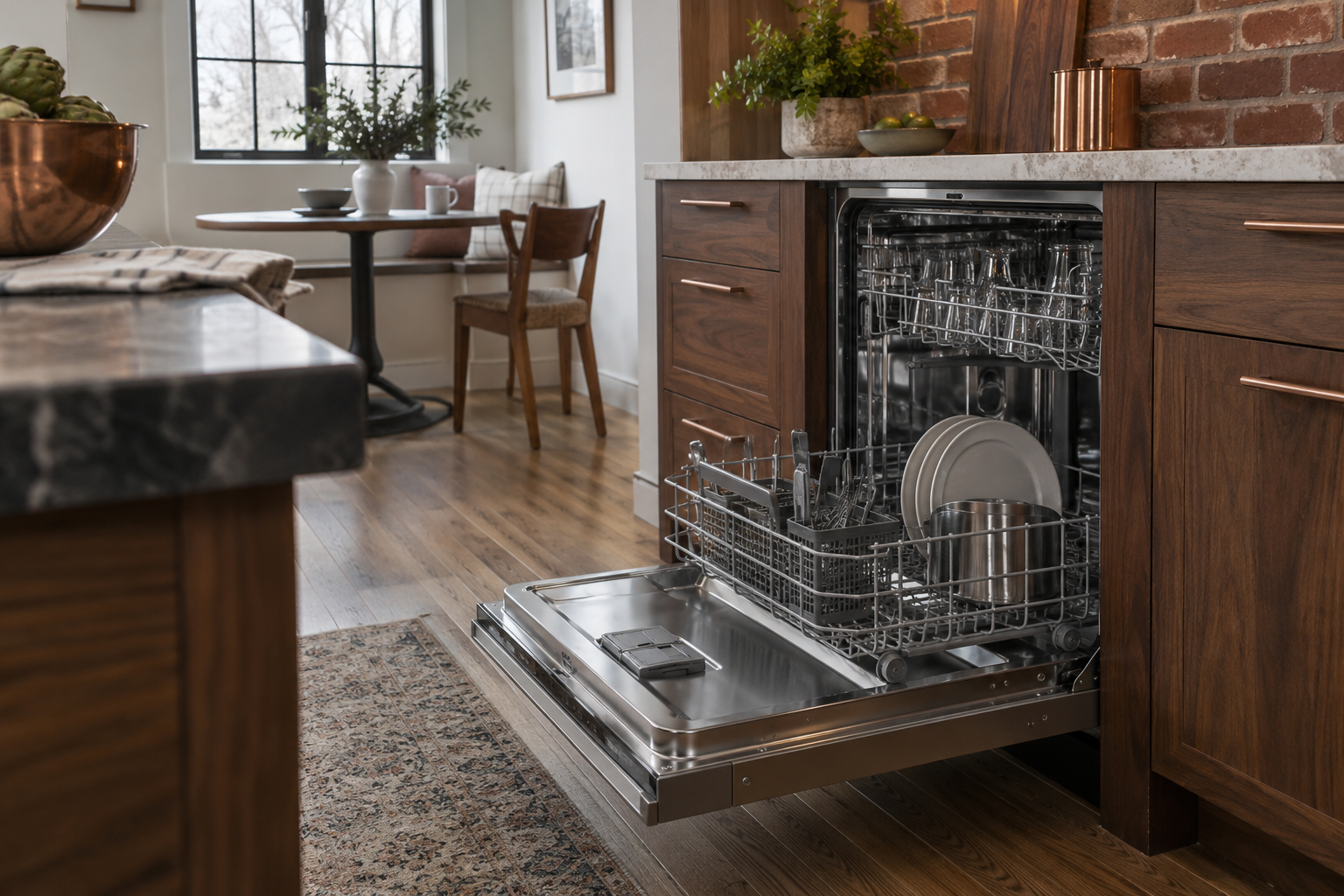 Illustrative Viking dishwasher in a residential kitchen — AI image for Wolf Repair Rye Brook