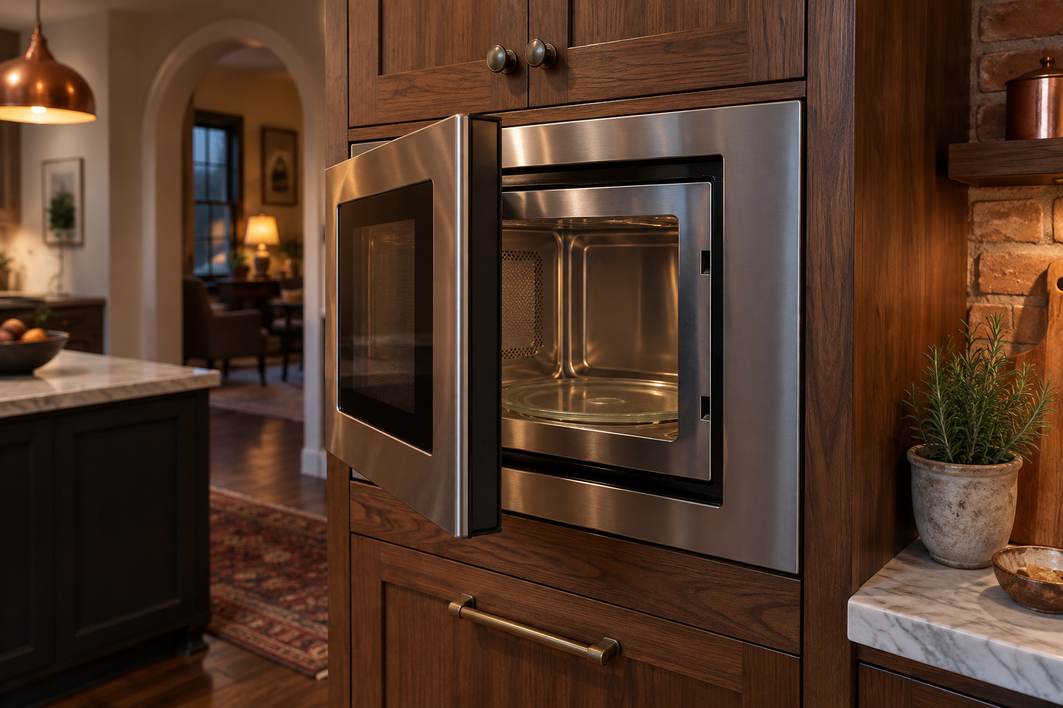 Illustrative Wolf microwave in a residential kitchen — AI image for Wolf Repair Rye Brook